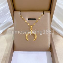Hot Sale Delicate Crystal OX Pendant Necklace Crescent Moon Necklace Gold Colour Chain Choker Ladies Jewellery Gifts