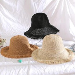 Wide Brim Hats Simple Foldable Large Straw Hat Travel Summer Packable UV Protection Cap For Beach Bonnet Breathable Hollow Bucket