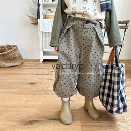 Trousers 2023 Winter New ldren Warm Harem Pants Fashion Dot Print Girls Plus Velvet Thick Trousers Baby Boys Casual Pants Warm Clothes H240508