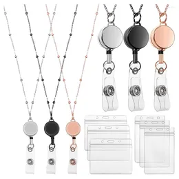 Keychains Retractable Badge Scroll Lanyard With ID Card Holder 3 Pcs Beaded Necklace 6 Business Holders A