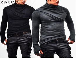 Men039s TShirts ZACOO Gothic Men Black T Shirt Solid Heap Collar Super Long Sleeve With Gloves Casual Tees Warm Tops San07387852