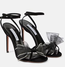 Elegant Bridal Wedding Reve Sandals Shoes !! Luxe Bow Crystal-embellished Suede & Leather High Heels Sliver Black Lady Comfort Party Wedding Pumps EU35-43