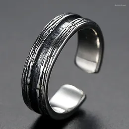 Cluster Rings Arrival 925 Silver Ring Open Size Retro Men Jewellery Personality Multi Lines Design Male Index Finger Accessories