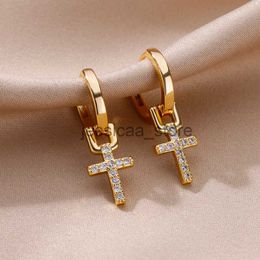 Stud Cross Earrings for Women Gold Colour Stainless Steel Earrings 2023 TrendFemme Aesthetic Dangle Drop Ear Jewellery aretes mujer J240119