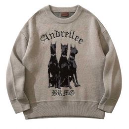 Women's Sweaters Doberman Dog Pattern Vintage Sweater Men Y2K Streetwear Hip Hop Knitted 2022 New Harajuku Fashion Retro Casual Pulloveryolq