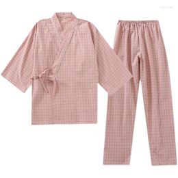 Ethnic Clothing No-print Japanese Women's Kimono Pyjamas Spring And Autumn Book Pure Cotton Washed Yarn Lace-up Home Suit Set Sweat