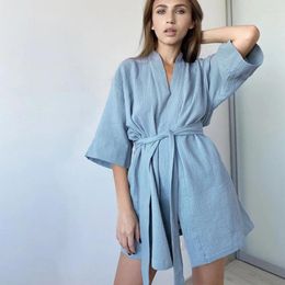 Women's Sleepwear Spring Pure Cotton Casual Fashion Home Nightgown 2024 Short Cardigan Double-Layer Gauze Simple Pajamas Bathrobe Women
