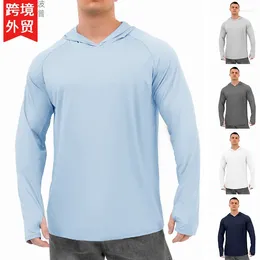 Men's Polos Foreign Trade Independent Station Cross-border Solid Colour Summer Long Sleeve Hooded Sunscreen Clothes Loose T-shirt