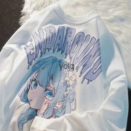 Herren Hoodies Sweatshirts Japanisches Kawaii Anime Mädchen Drucken Rundhals Sweatshirt Männer Frauen Harajuku Gothic Oversize Paar Pullover Langarm T-Shirt Topsyolq