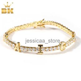 Charm Bracelets THE BLKCustom Name Letter 3mm Tennis Chain Bracelet Iced Out Colourful Cubic Zirconia DIY Letter Hiphop Jewellery For Gift J240119