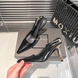 Black Sexy High 2024 Spring Designer Patent Lady Pointed Slim Heel Early Pump New Style Saiint Metal Shoe Leather Lourent Foreskin Back Air Sandals QGHX