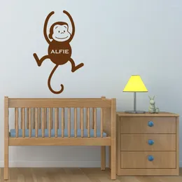 Wall Stickers Personalised Name On Monkey Sticker Custom Baby Decals Removable For Kids Room Nursery A008