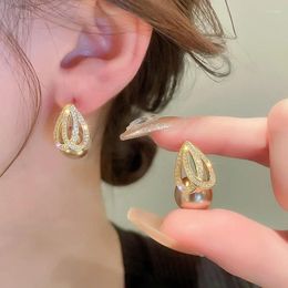 Dangle Earrings Minar Luxury Spark CZ Cubic Zirconia Imitation Pearl For Women Gold Plated Copper Twisted Heart Shape Earring