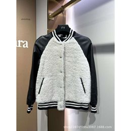 miui miui puffer jacket 23 Autumn/winter New Niche Design Trendy Brand Lamb Wool Baseball with Cotton Jacket Positioning Embroidery Embellishments