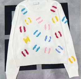 spring fall Women's pullover round neck white Sweaters knitted Designer colorful design Sweater for girls woman