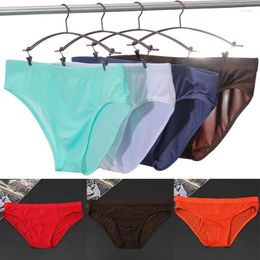 Underpants Men Ice Silk Underwear Briefs Sexy Transparent Silky Lace Quick-Drying Size From M-4XL