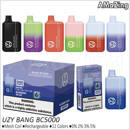 Authentic UZY Bang Box BC5000 Disposable Vape System Rechargeable Battery 12ml Pre-filled Vaporizers 0% 2% 3% 5% E Cigarettes Puff 5000 Vaper