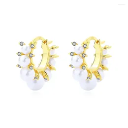 Stud Earrings WPB S925 Sterling Silver Women Shiny Synthetic Pearl Circle Female Luxury Jewellery Brilliant Zircon Design Girl