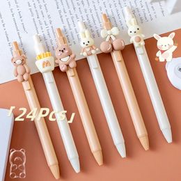 24Pcs Cute Cartoon Retractable Gel Pen 0.5mm Black Ink Kawaii Bear Girl Stationery Pens Office School Writing Supplies