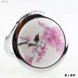 2PCS Mirrors Mini Makeup Compact Pocket Mirror Flower Butterfly Bamboo Metal Portable Two-side Folding Makeup Mirror Vintage Cosmetic Mirrors