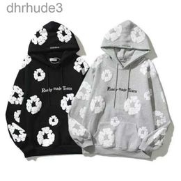 Hoodie Readymade Vintage Cotton Wreath Three-dimensional Foam Kapok Printed Graffiti Loose Embroidery Letter Floral Print V1VG