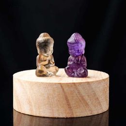 Arts and Crafts 1pc Amulet Natural Gemstone Small Buddha Statue White Pink Purple Quartz Mineral Specimen Handicraft Healing Crystals Decoration YQ240119
