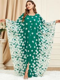 Ethnic Clothing Muslim Fashion Arrival Elegant Women Long Sleeve O-neck Polyester Printing Abaya Dress