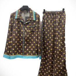 Men's Sleepwear women Pyjama sets light luxury classic silk home clothing American trend full letter cartoon dragon print loose and casual