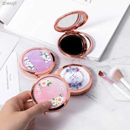 2PCS Mirrors Rose Gold Colorful Printing Makeup Mirror Foldable Double-Sided Small Round Mirror Girls Portable Make-Up Mirror Cosmetic Tools