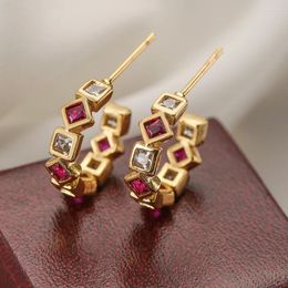 Stud Earrings Cmoonry High Quality Gold Colour Copper Jewellery Green/Red/White CZ Zircon Boho Style C Shape For Women