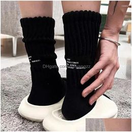 Men'S Socks Mens Men Vintage Knitted Sports Solid Thickened Letter Medium Tube Harajuku Japanese Drop Delivery Apparel Underwear Dh9Zb