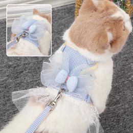 Dog Apparel Bow Collar Skirt Cute Pet Harness With Breast Strap Traction Rope Cat Dogs Clothes Vest Princess Tutu Dress