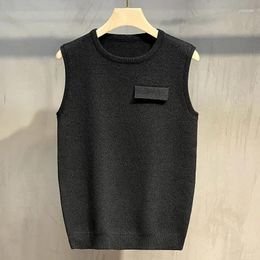 Men's Vests Knit Sweater Male Round Collar Crewneck Clothing Vest Smooth Solid Color Sleeveless Plain Waistcoat X Wool A