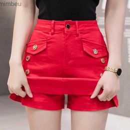 Women's Shorts New Fashion Summer Denim Skirt Shorts Women Streetwear Jeans Women's Denim Shorts High Waist Slim Girls Slit Red Shorts FemmeL240119