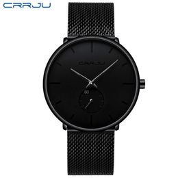 2021 CRRJU Top Brand Luxury Mens Watches Quartz Watch Men Casual Slim Mesh Steel Waterproof Sport wristwatch Relogio Masculino mon246y