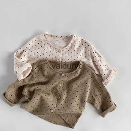 Giacche 2023 Summer New Baby Cotton Linen Cardigan Girlie Dot Giacca sottile Giacca da sole traspirante Giacca per bambini Coppa di ragazzi H240508