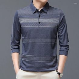 Men's Polos Loose T-shirt Autumn Casual Versatile Long Sleeves Polo Shirt Collar Stripes Top