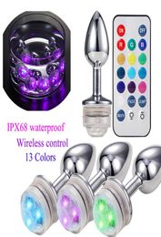 LED Anal Plug Metal Butt Plugs With Remote Control Colourful Light Prostate Massager Sex Toys For Women Men3287269