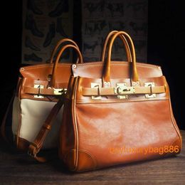 40cm Handbags Men's Old Handmade Leather Bags American Style Handmade Leather Small Handbag One Shoulder Handheld 40 Large Bag HB E1V0