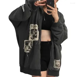 Women's Hoodies Xingqing Emo Grunge Gothic Zip Hoodie Y2k Clothes Women Patch Letter Print Long Sleeve Hooded Sweatshirt 2000s Coat