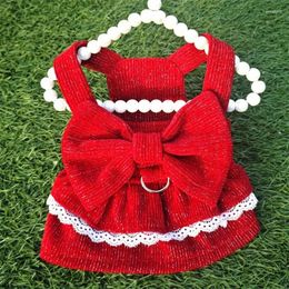Dog Apparel Red Dress For Girls Clothes Bowknot Sling Costume Skirt Small Dogs Chihuahua Puppy