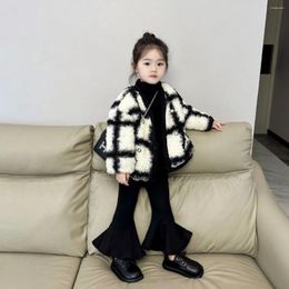 Jackets Two Pieces Winter Baby Clothes Plaid Down Parkas Warm Girls Coats Cardigans Balck Flared Pants Trousers