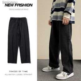 Men's Jeans 2023 Spring New Streetwear Baggy Jeans Men Korean Fashion Loose Straight Wide Leg Pants Male Brand Clothing Black Light BlueL240119