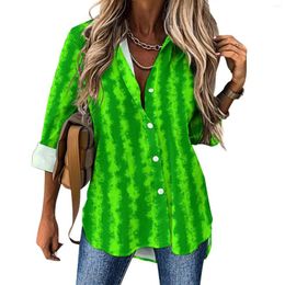 Women's Blouses Green Striped Casual Blouse Watermelon Print Office Graphic Women Long Sleeve Streetwear Shirts Spring Oversized Top