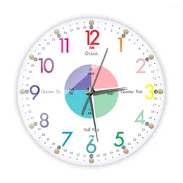 Wall Clocks Learning Educational Clock Kids Room Home Decor Watch Teaching Telling Time Silent Analog For Nursery Classroom