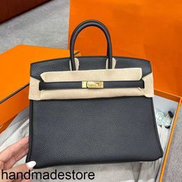 Platinum Handbags 2024 Designers Style Family Pure Handmade Wax Thread Togo Cowhide Bag Lychee Grain Leather Lock Button Women's Bag Handbag