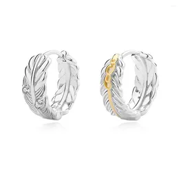 Stud Earrings WPB S925 Sterling Silver Women Shiny Feather Circle Female Luxury Jewelry Brilliant Metal Design Girl Gift