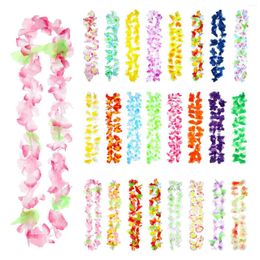 Decorative Flowers 50 Pack Hawaiian Leis Necklace Colourful Tropical Flower Wreaths Lei Garlands For Luau Dance Party Favours Birthday Wedding