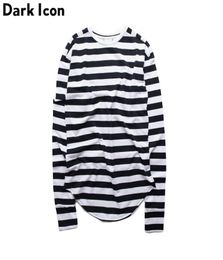 Knitted Striped Hip Hop TShirt Men Long Sleeve Wrist Hole Spring Basic Extended Urban Tshirt Men Curved Hem Kpop Tee Shirt Trend4755121