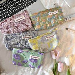 Cosmetic Bags 19x10x4cm Small Canvas Tulips Flower Makeup Bag Toiletry Organiser Top-handle Pouch Pencil Stationery Storage